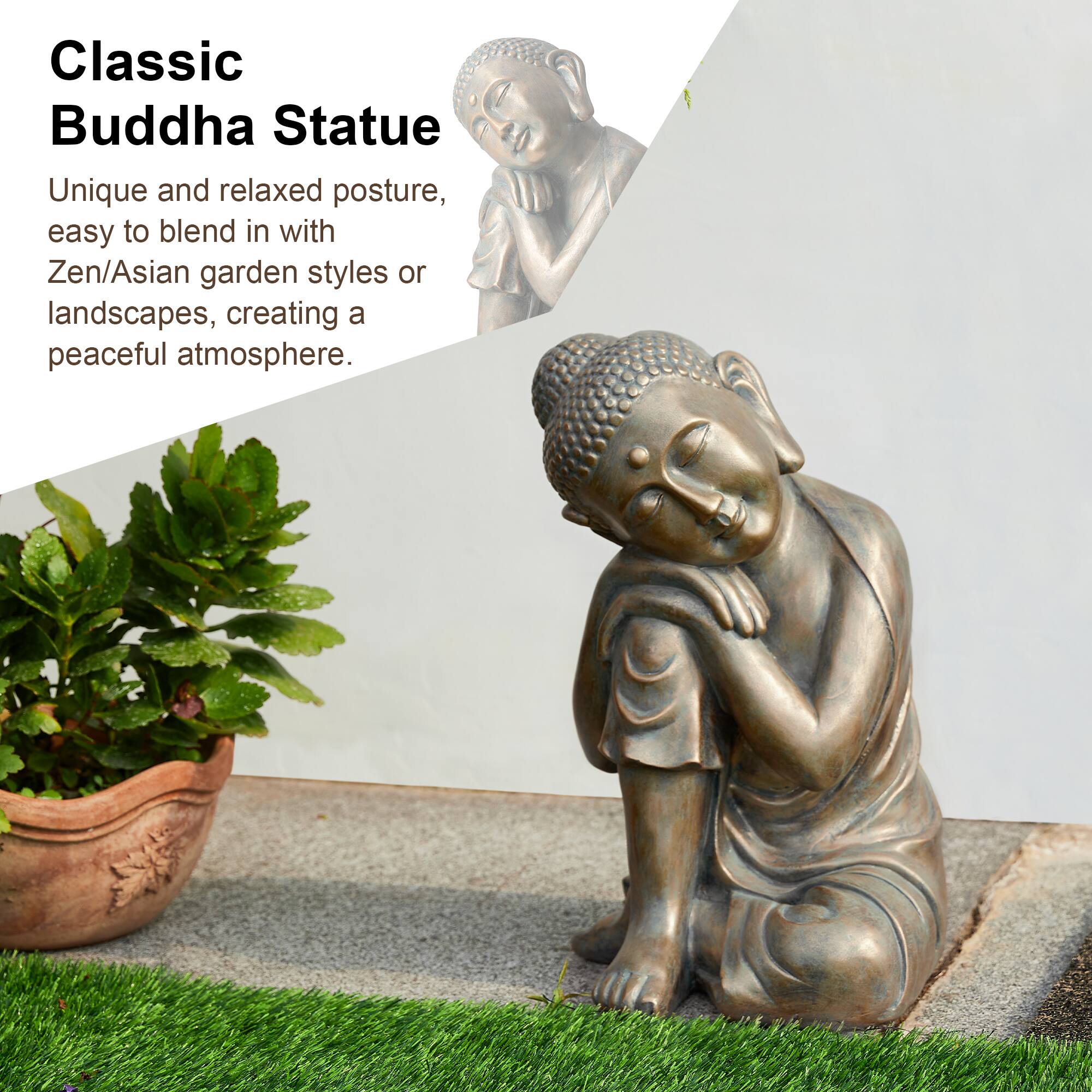 Glitzhome® 18" Faux Bronze Resting Buddha Garden Statue